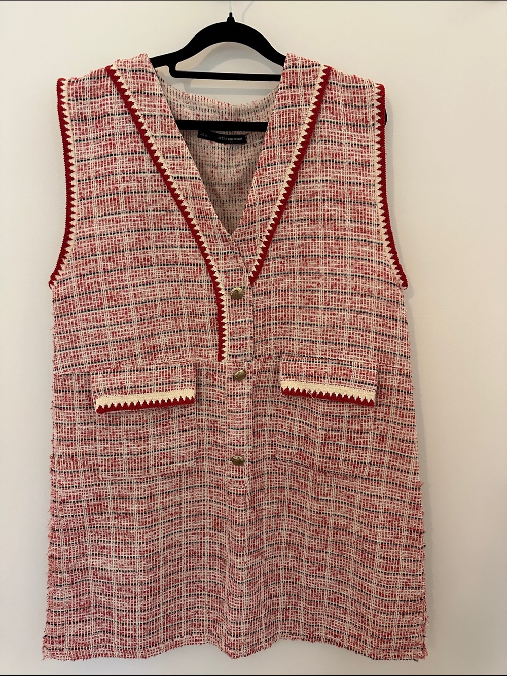 SFERRA Red and White Tweed Sleeveless Shift Dress